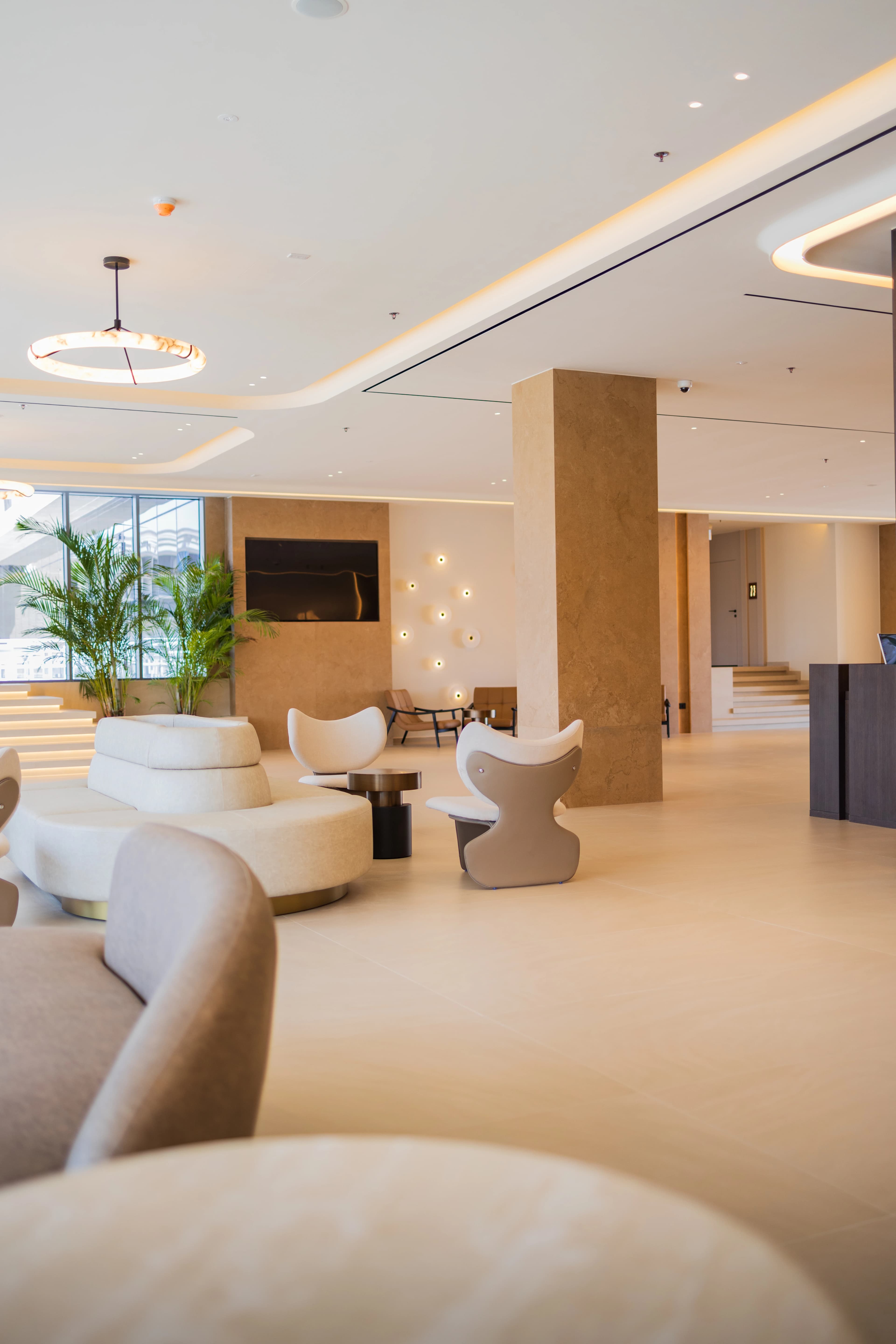 Sculptural lobby chairs