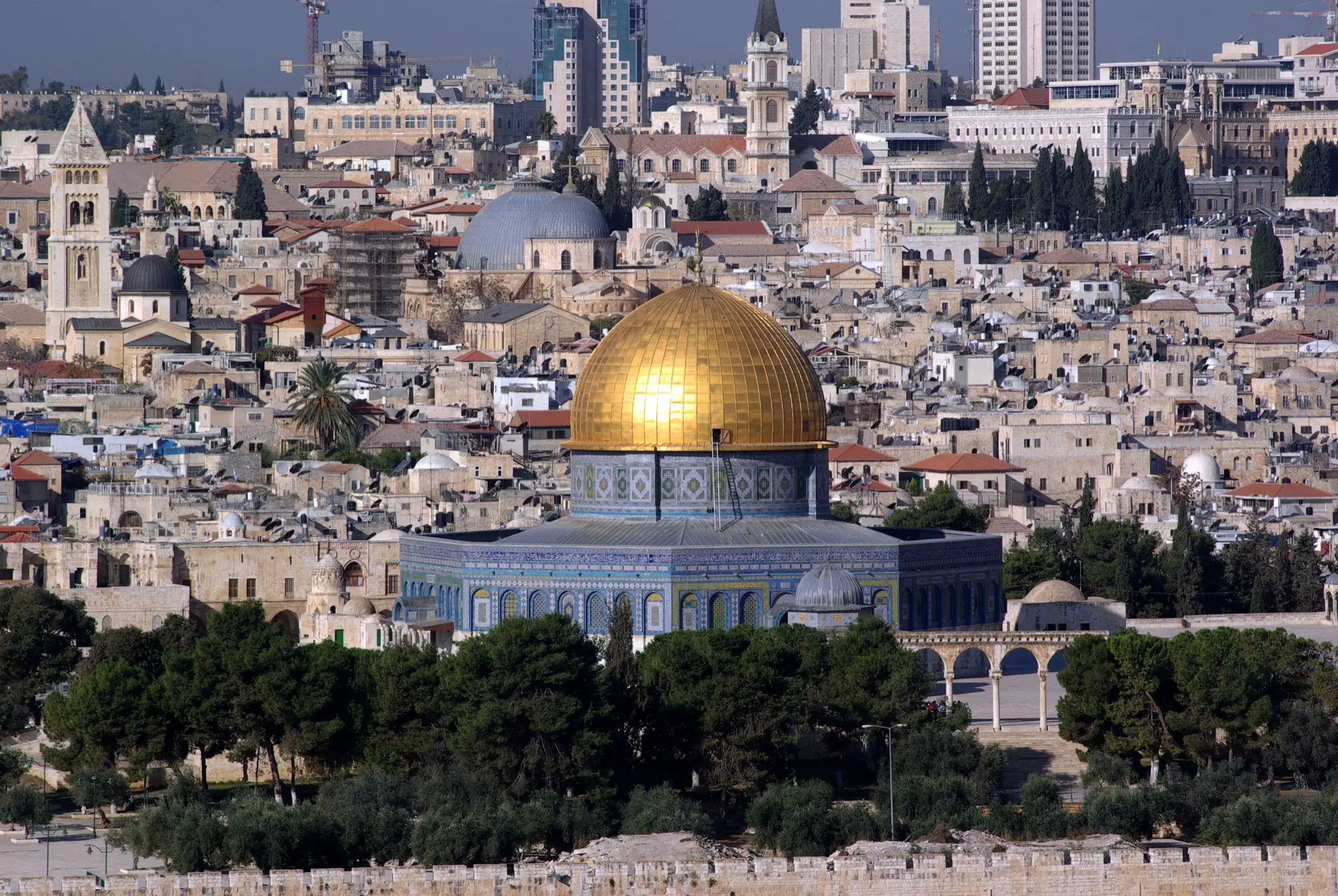 The Dome of the Rock in the Al-Aqsa compound, above the roofs of the Old City